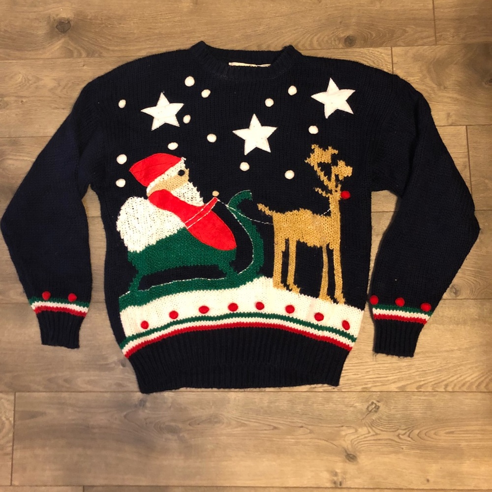Ugly Christmas Sweater w/ Santa and Rudolph